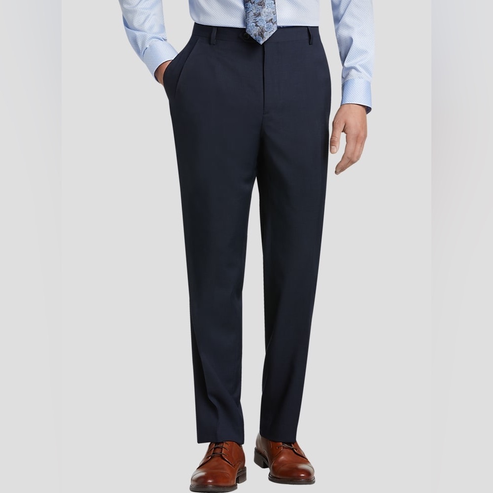 NWT Pronto Uomo Platinum Blue Flat Front 100% Wool Raw Hem Men’s Size 60